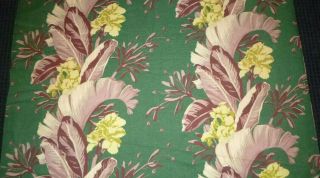 Vtg Heavy Cotton Barkcloth Green Tropical Botanical Print 46 " X 5.  5,  Yds