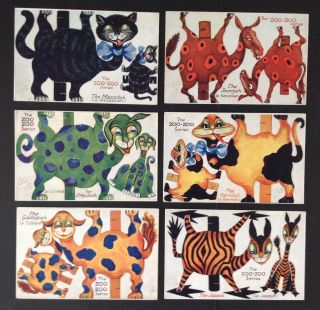 Rare Tuck " Zoo - Zoo Series " Postcards No.  3397 - Complete Set (6) Zany Paper Animals