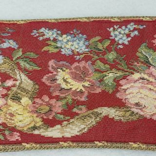Vintage Corona Decor Bell Pull Tapestry Wall Hanging Brass Ends Red Floral 41 