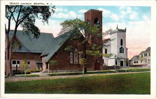 Bristol,  Ri Rhode Island Trinity Church C1920s Postcard