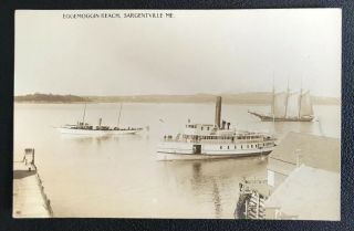 Eggemoggin Reach,  Sargentville Maine,  Me Real Photo Postcard Ships