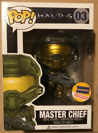 Funko Pop Gold Master Chief 03 Halo Blockbuster Exclusive - Ships In Protector