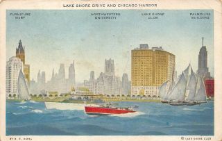 Postcard Lake Shore Club Palmolive Northwestern University Furniture Chicago Il