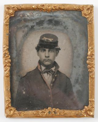 Civil War Tintype Photo Soldier In Uniform Shoulder Scales Kepi 9th Plate Color