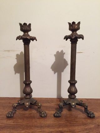 Antique Claw Footed French Empire Style Bronze/brass Candlestick Holders