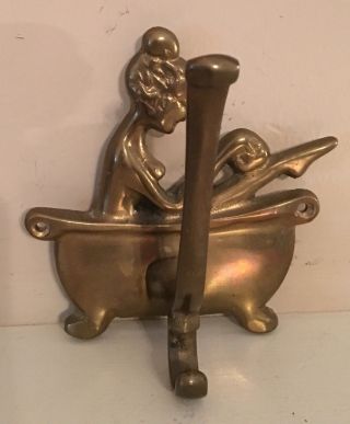 Vintage Brass Nude Lady In Bath Tub Wall Hook For Clothes Towel Robe