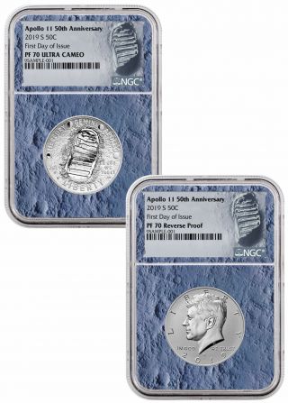 2019 S Apollo 11 Clad Half Dollar Enhanced Set Ngc Pf70 Fdi Moon Core Sku56551