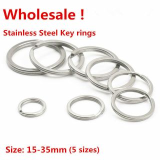100pcs Stainless Steel Strong Solid Split Key Ring Flat Keyring Keychain Holder
