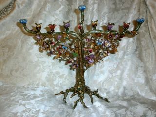 Jay Strongwater Floral Menorah Candelabra Swarovski Crystal Nwob $2700 Beauty