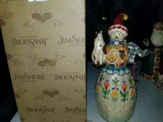 Jim Shore “winter Friends” 11 1/2” Snowman With Snow Cat Figurine