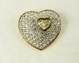 Vintage Signed Swarovski Pave Heart Goldtone Brooch/pin