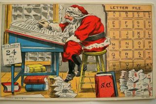 Christmas Eve Dec.  24th - Busy Santa Claus At Desk 1910 Postcard - C731
