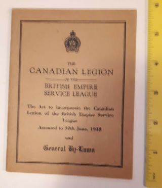 Rare Vintage " 1948 Canadian Legion Of The British Empire Service League " Booklet