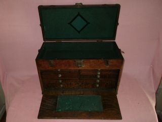 Antique H.  Gerstner & Sons 7 Drawer Oak Wood Machinist Tool Chest Box 6