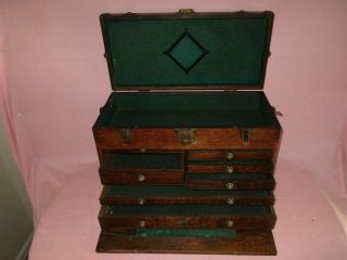 Antique H.  Gerstner & Sons 7 Drawer Oak Wood Machinist Tool Chest Box 7