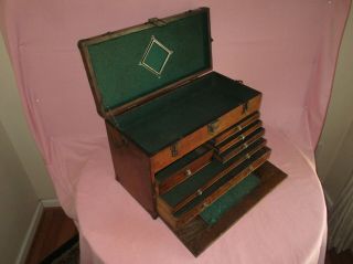 Antique H.  Gerstner & Sons 7 Drawer Oak Wood Machinist Tool Chest Box 8
