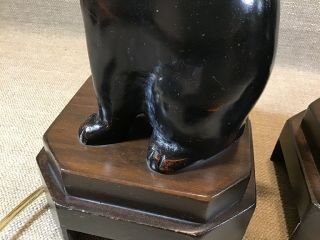 Pair Frederick Cooper Japanese Rabbit Bronze Wood Table Lamps Vintage 3