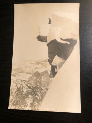 Pillsbury Rppc Postcard - Ca - Yosemite - Man On Overhanging Rock Glacier Point Winter