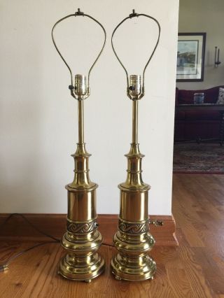 Pair Stiffel Vintage Brass Lamps Mid Century 2
