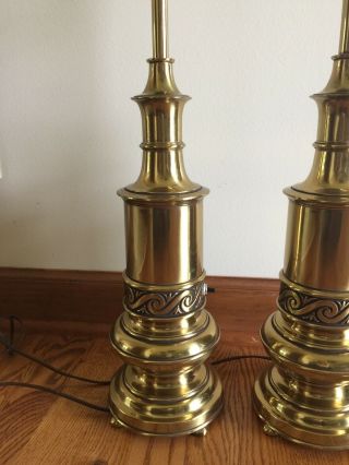 Pair Stiffel Vintage Brass Lamps Mid Century 4