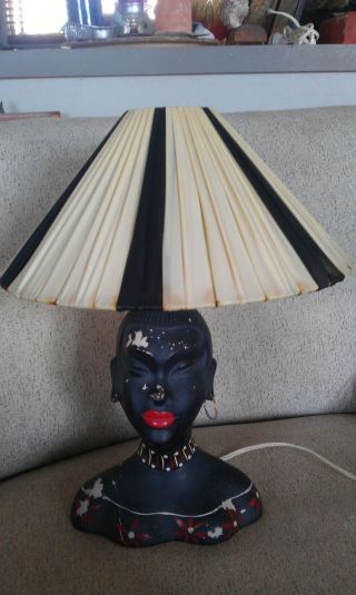 Rare Early Black Lady Barsony Lamp Numbered Lf2 With Shade.