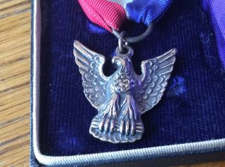 Vintage Sterling Silver Eagle Scout Award Ribbon Medal Pin And Palm Leaf Pin 7