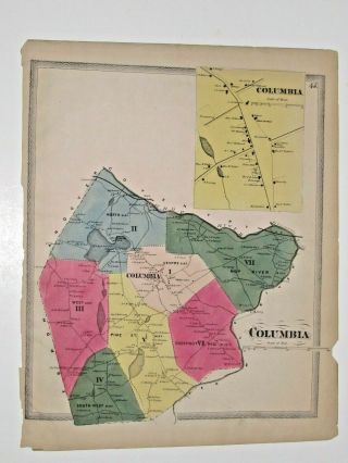 1869 Columbia Ct. ,  Hand Colored Map,  Not A Reprint.  Very Fragile Paper