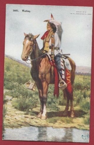 Native Americana Indian Horse Rifle Waiting 1681 William Faffner 1907 Postcard