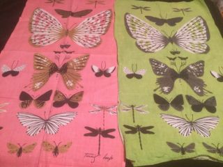 Vintage Pair Tammis Keefe Butterflies & Dragonflies Dish Towels
