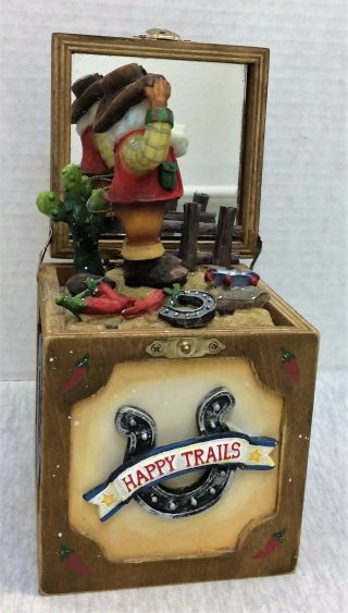 Cowboy Santa Animated Wooden Music Box Happy Trails Plays " Home On The Range "