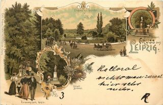 Chromolithograph Postcard Multiview Gruss Aus Leipzig Germany Posted 1896