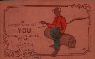 Black Americana De Hoodoo Will Git You.  Vintage Leather Postcard