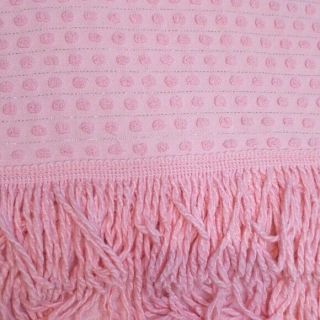 Vintage Chenille Bedspread Pink Polka Dots Silver Stripes Full Queen 105 " X 95 "