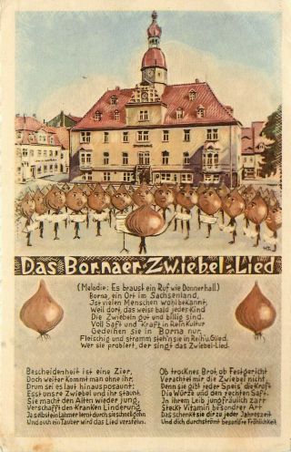 Vintage Postcard; Anthropomorphic Singing Borna Onions,  Leipzig Germany Saxony