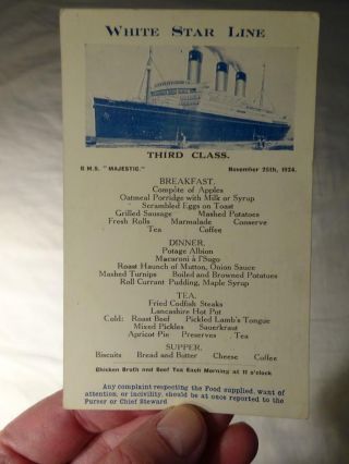 1924 Rms Majestic White Star Line Menu Postcard Vg - Old Estate Find