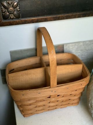 Vintage Longaberger Market Basket With Handle Wood Crafts Divider Separator 1993