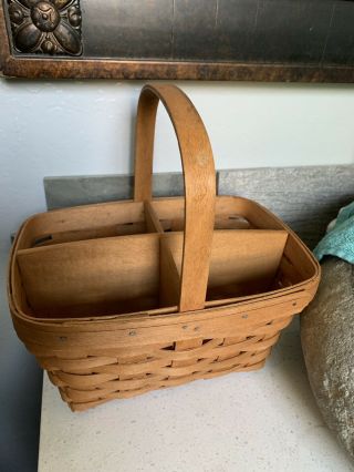 Vintage Longaberger Market Basket With Handle Wood Crafts Divider Separator 1993 2