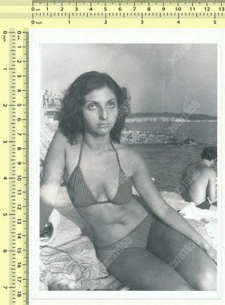 Sexy Bikini Woman Beach Portrait,  Swimwear Lady Old Photo Snapshot