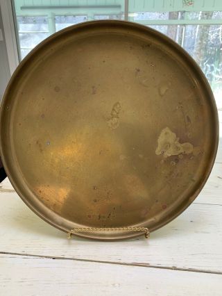 Vintage Large Heavy Brass Round Tray Platter 15” Made In Italy No Design
