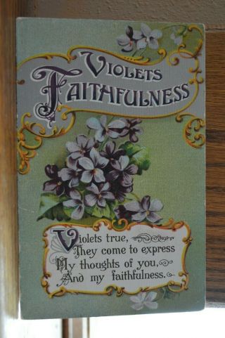 C 1915 Violets Faithfulness With Poem Postcard
