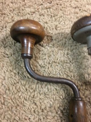 3 Vintage Antique Auger Brace Drill Ben Hur MOHAWK SHELBURNE 5 Craftsman bits, 2