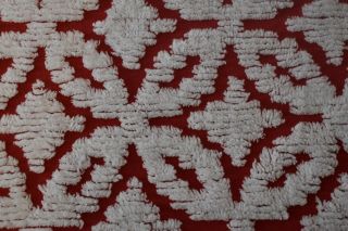 Vintage Chenille Bedspread Red & White Cotton Fringe 100 " X 90 " Queen Size