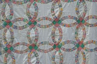 Old Vintage Double Wedding Ring Pattern Quilt Top Only Hand Sewn 78 " X75 "