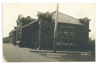 Rppc Atsf Santa Fe Railroad Station St John Ks Kansas Real Photo Postcard