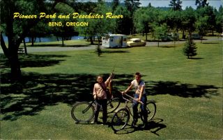 Pioneer Park Bend Oregon Boys Bicycles Fishing Vintage Camper Vacation 1970s