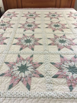 Vintage Hand Crafted & Quilted Blazing Star Quilt 85 " X 84 "