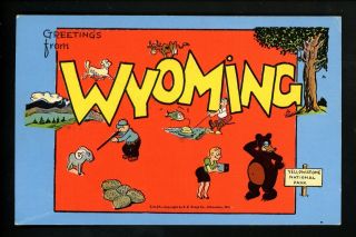 Large Letter Like Linen Postcard Cartoon Comic Style Kropp Cm27 Wyoming Wy Bear