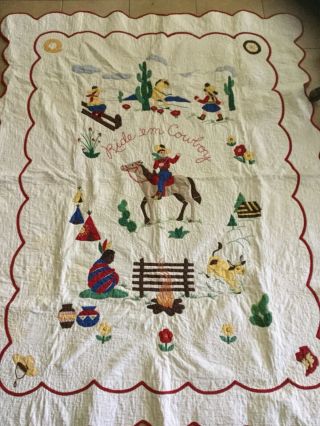 Vintage 40’s Western Cowboy Cowgirl Antigue Quilt