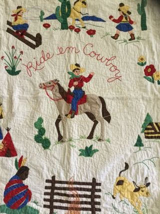 Vintage 40’s Western Cowboy Cowgirl Antigue Quilt 2