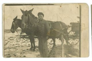 Rppc A Boy With His Horses Cart In Snow Reynoldsville Pa Real Photo Postcard
